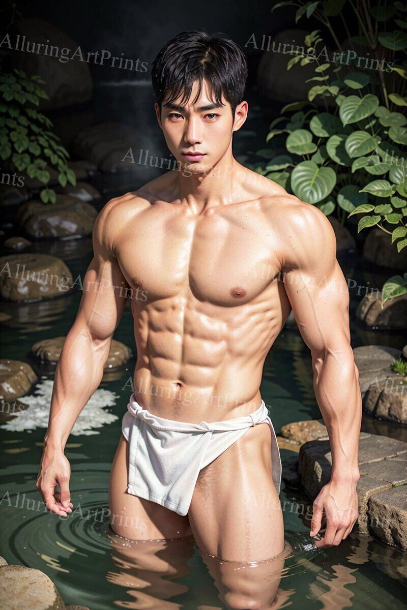 13x19 Male Model Asian Photo Print Muscular Handsome Beefcake Shirtless -MM2