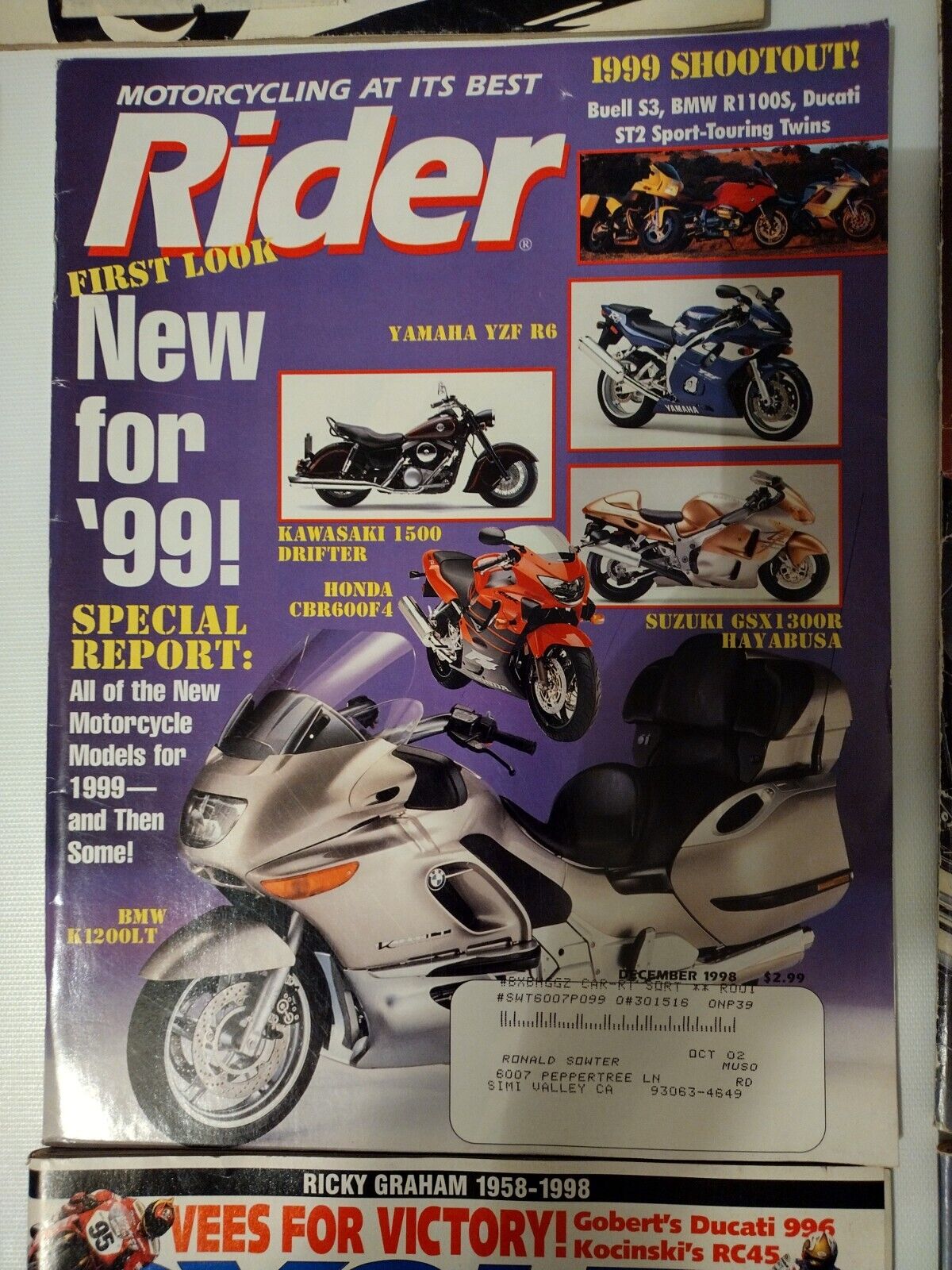 Rider Magazine December 1998- Buell S3, BMW R1100RS, 1972 Honda CB750K