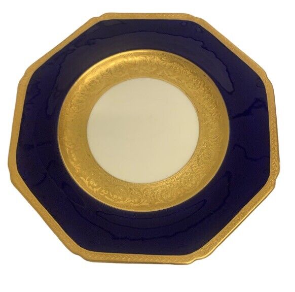 c1860 Antique Plate Brown Westhead Moore & Co ~ Octogonal Cobalt Gold Porcelain