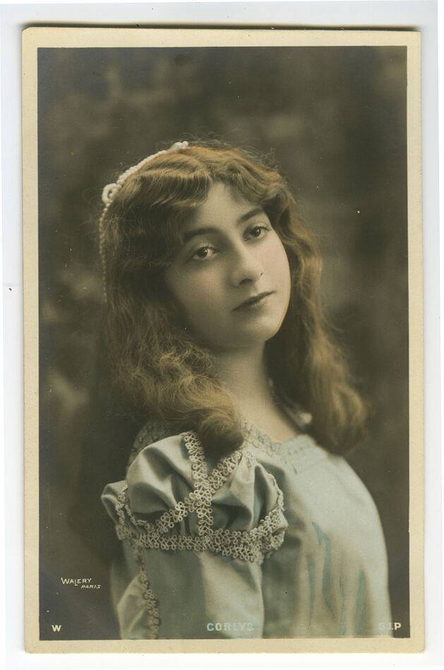 c 1907 French Glamour LONG HAIRED BEAUTY tinted Walery photo postcard