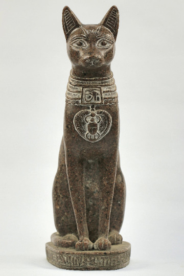 Ancient Egyptian Cat Bastet goddess of protection with the scarab
