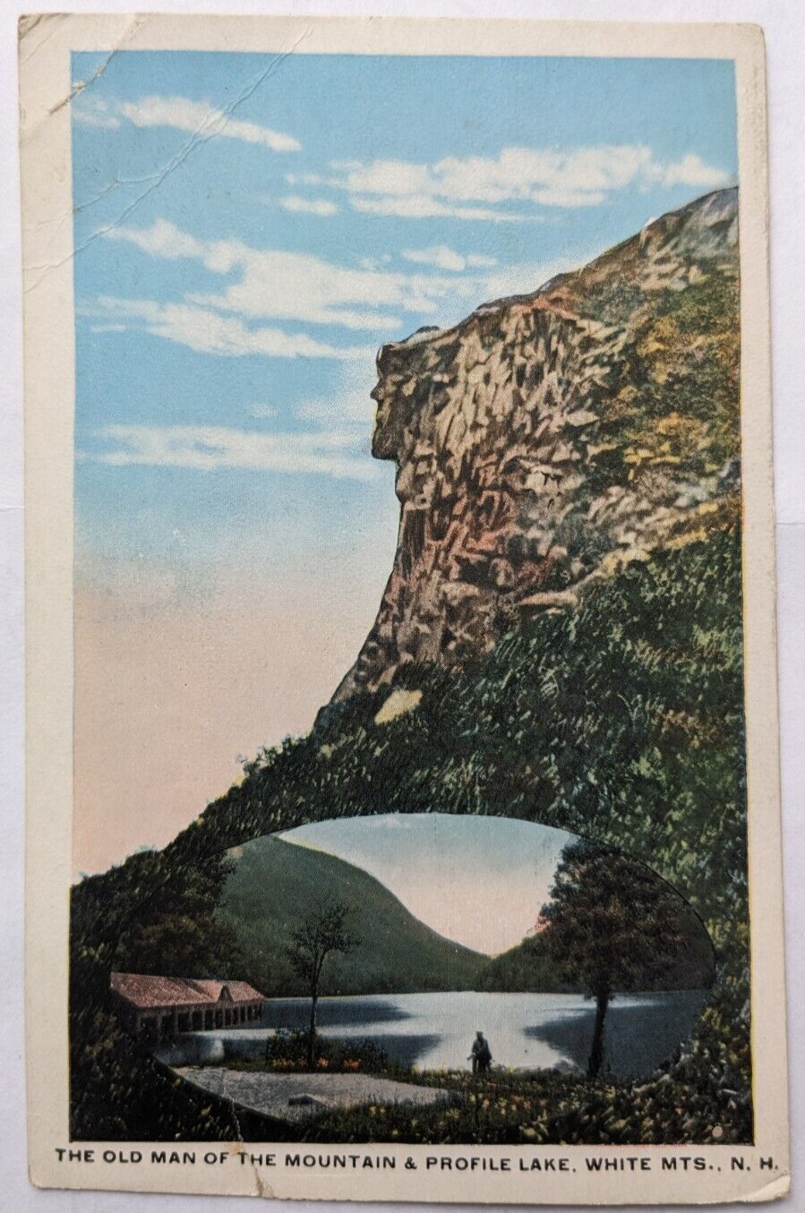 White Mountains, NH Profile Lake and Old Man of the Mountain VTG Postcard c1911