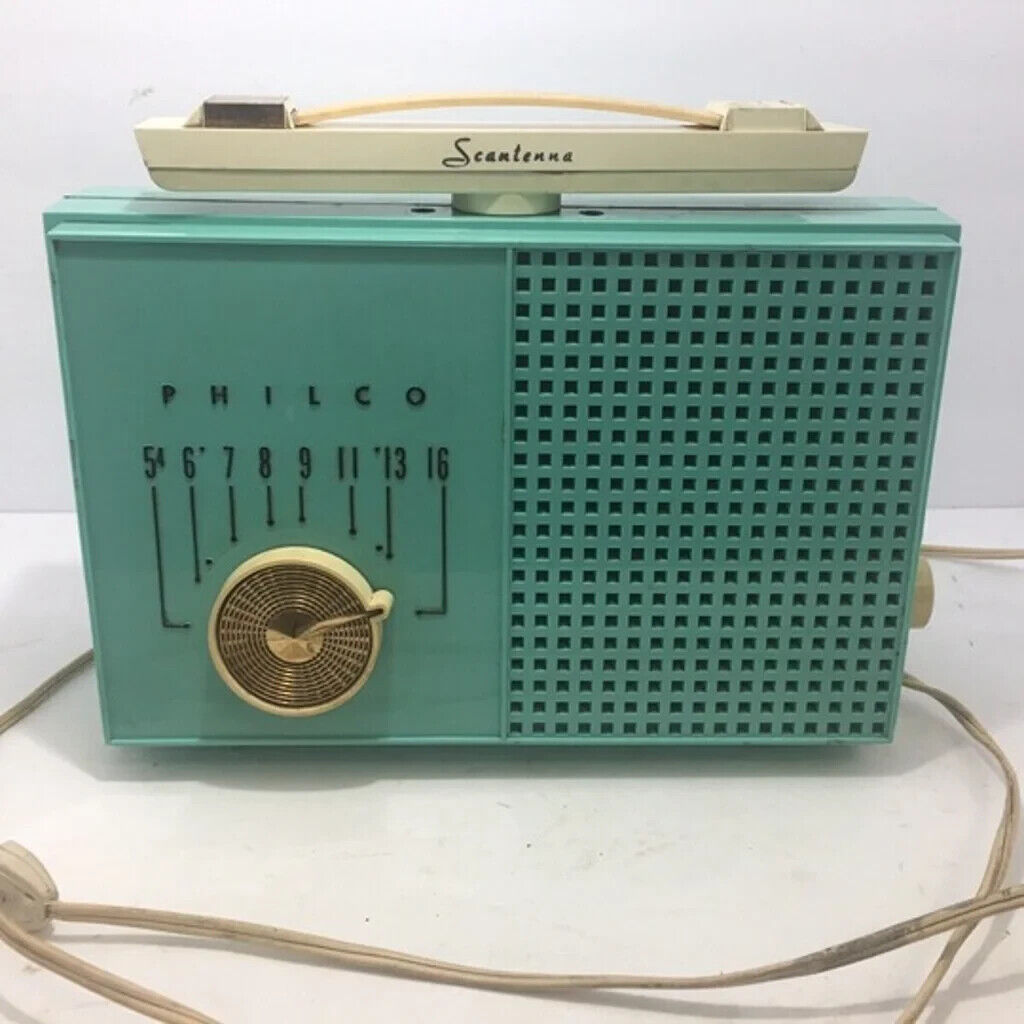 Mid-Century Philco Scantenna Teal Radio Vintage Rare Working