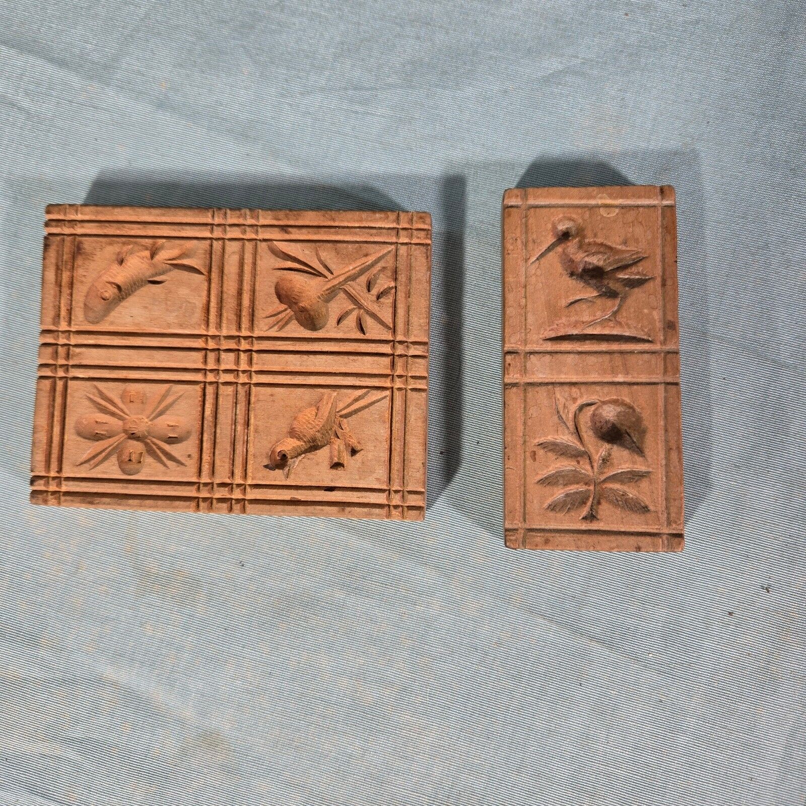 2 Antique Carved Wood Springerle Cookie Butter Molds Stamp Press Made in Germany