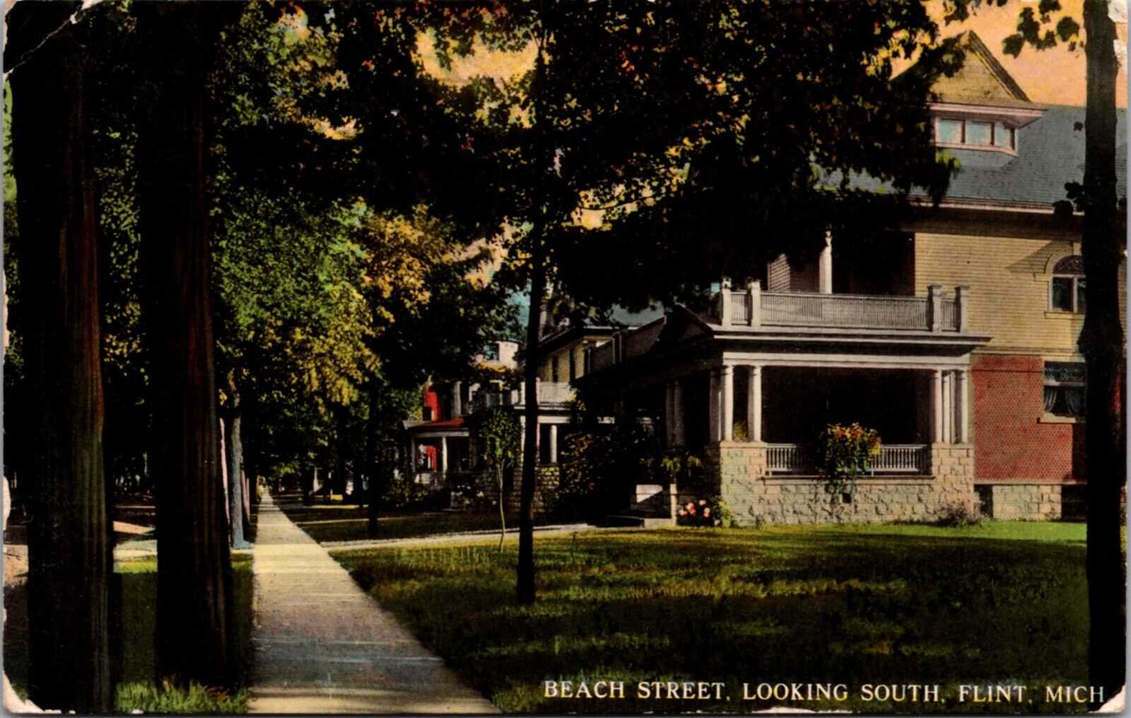 Postcard Beach Street, Looking South in Flint, Michigan