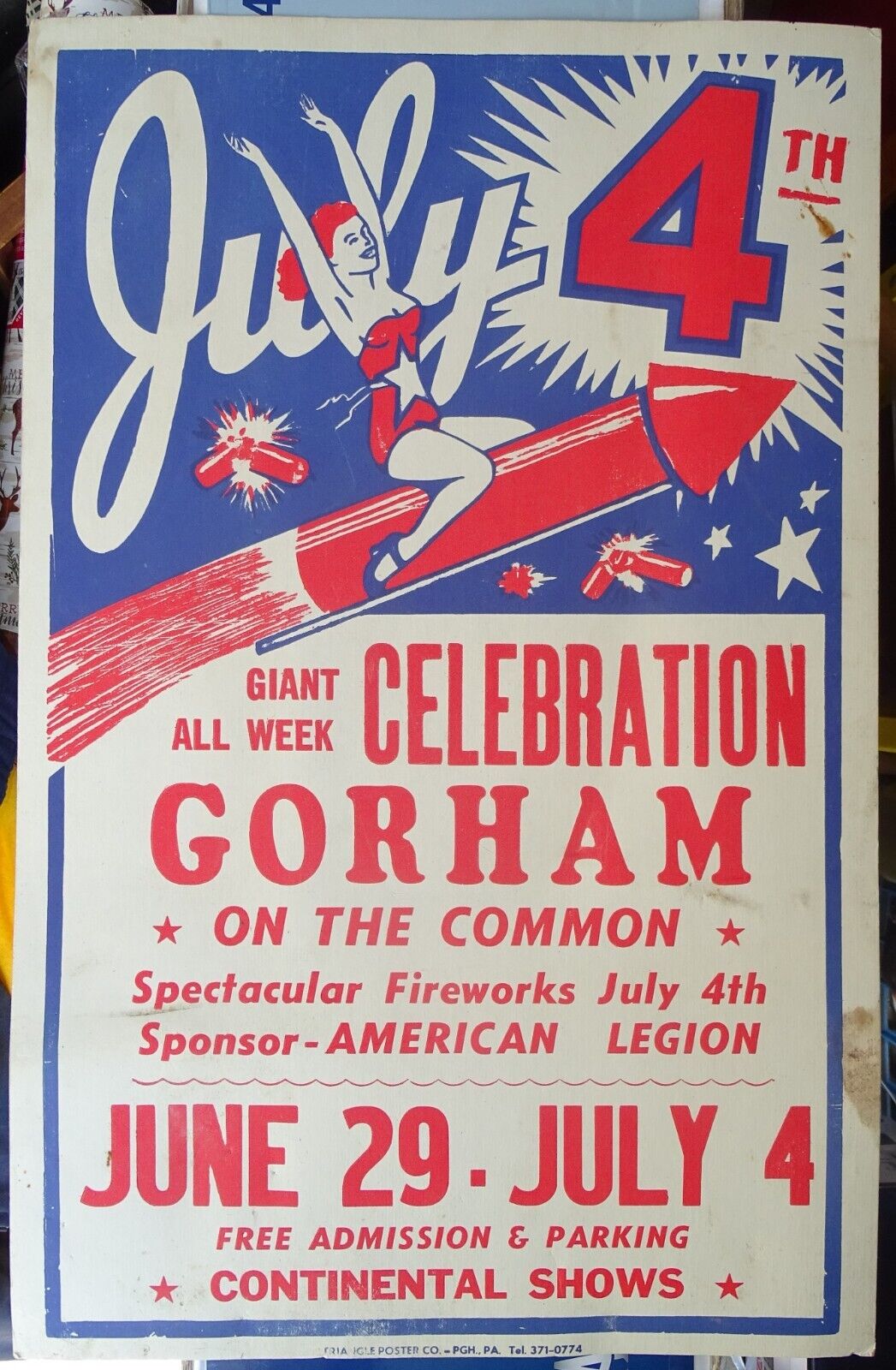 July 4th Celebration Gorham Maine Circa 1930s/1940s Cardboard Broadside Poster