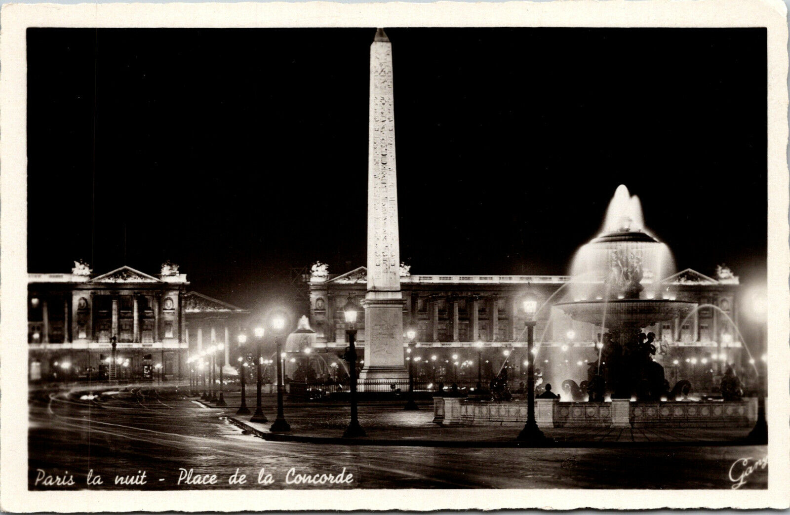 Vtg Paris La Nuit Place de la Concorde at Night France RPPC Real Photo Postcard