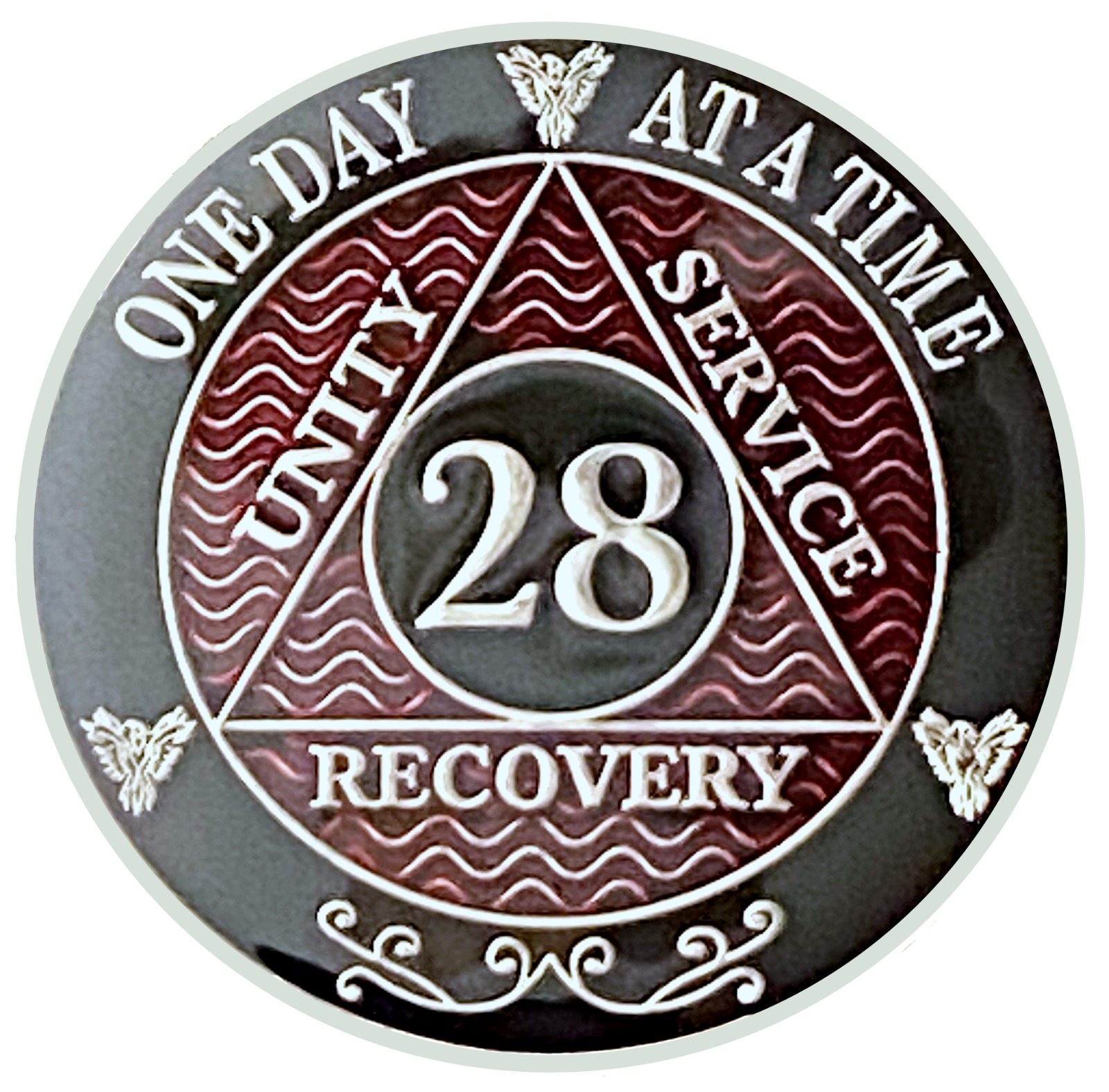AA 28 Year Coin, Silver Color Plated Medallion, Alcoholics Anonymous Coin