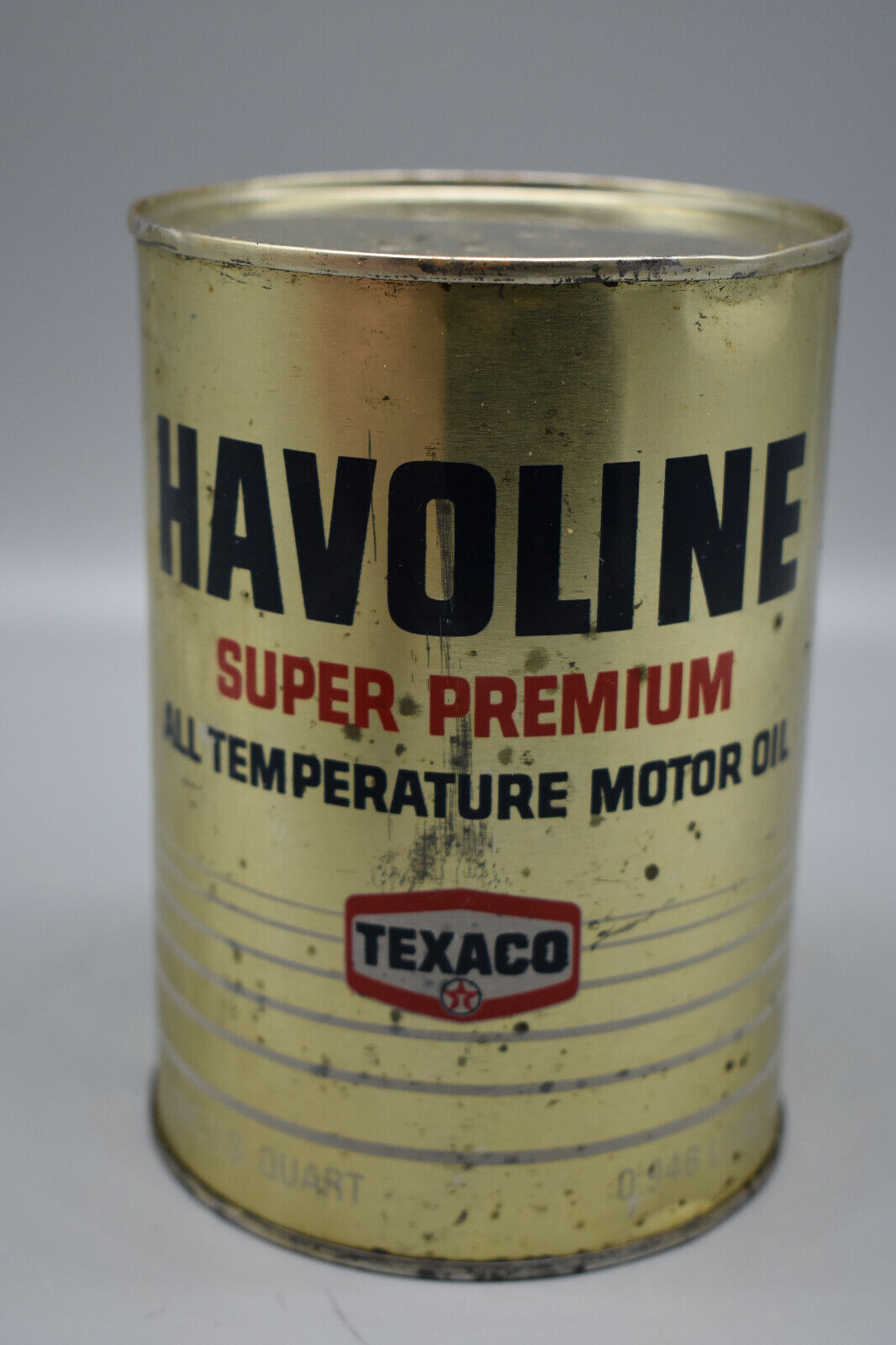 Vintage Havoline Super Premium Texaco Motor Oil,  Metal, Qt Size Can Aged Patina