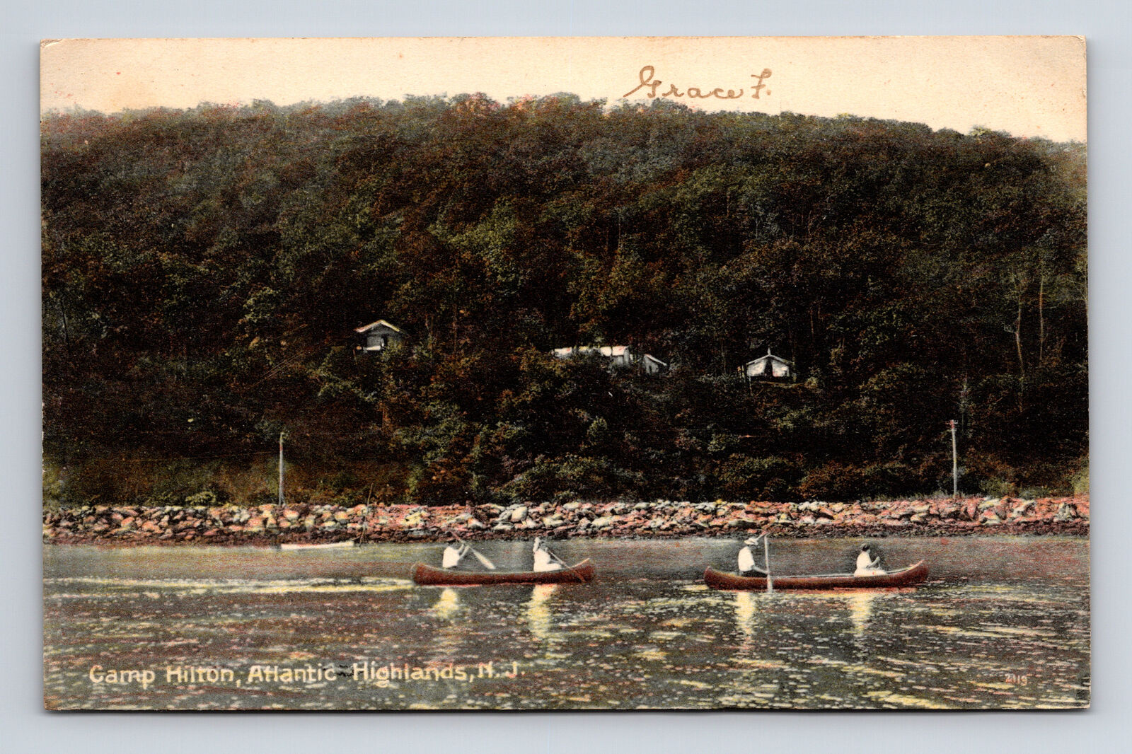 c1907 Camp Hilton Row Boats Highlands New Jersey NJ Postcard