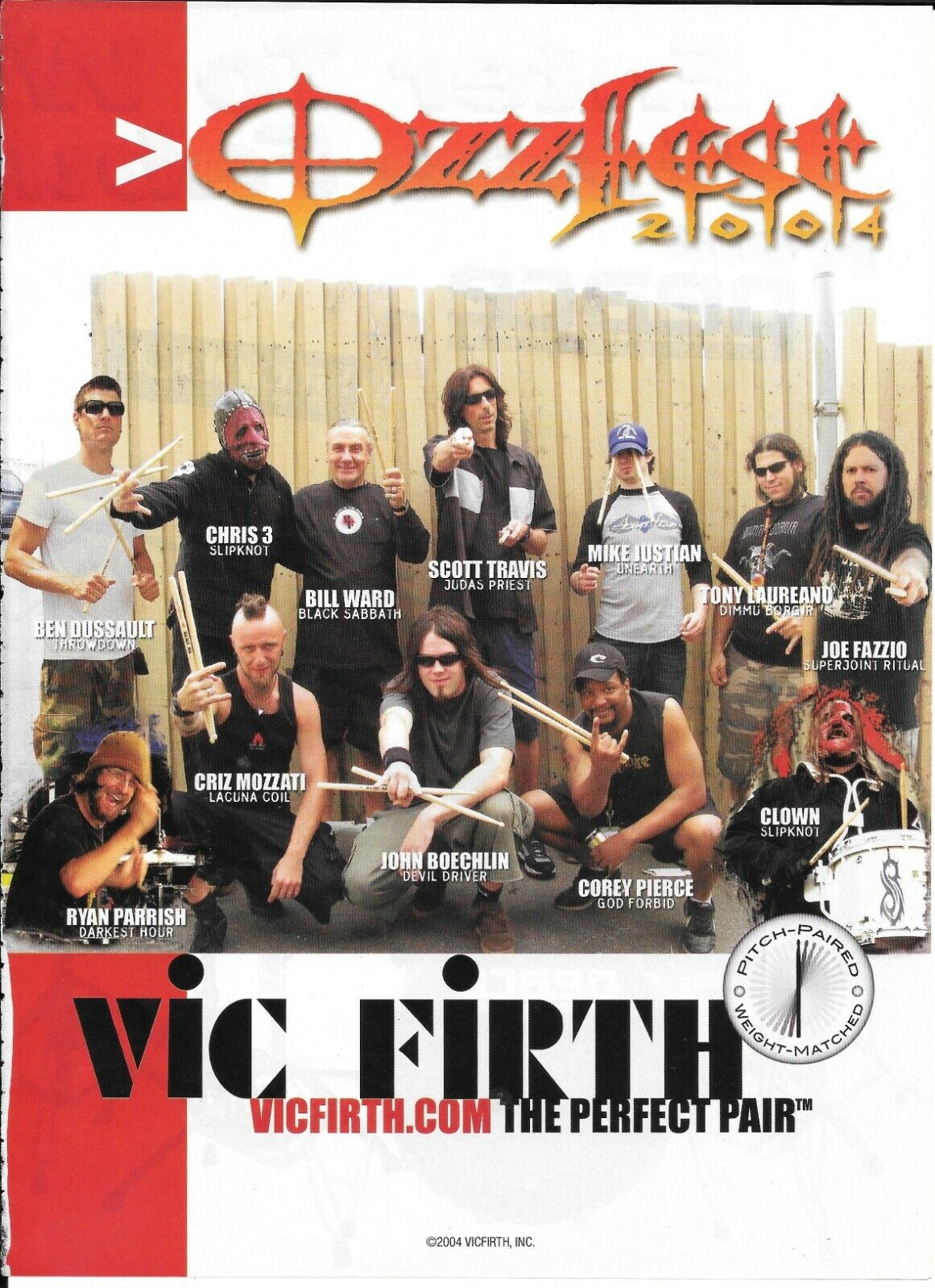 Vic Firth Drumsticks - OzzFest 2004 - Clown / Mozzati / Travis  - 2004 Print Ad