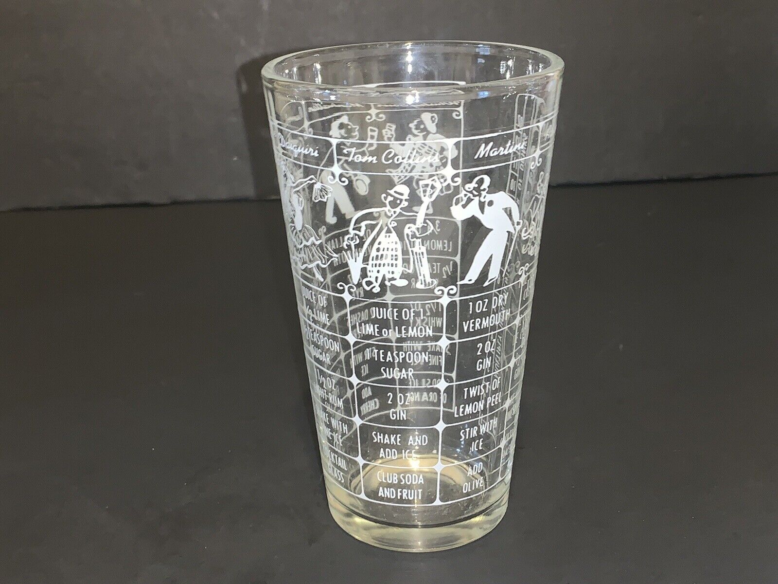 Vintage Federal Glass Barware Tumbler with Cocktail Recipes & Dancers