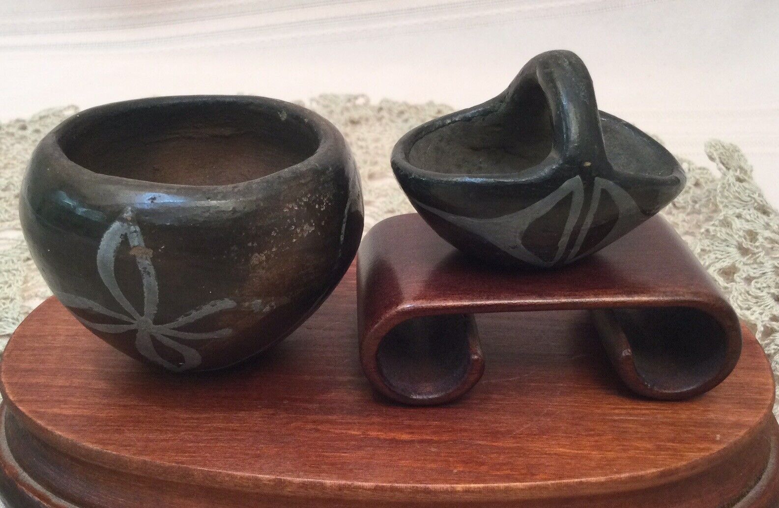 Catawba Indian Pottery Folk Art Native American Miniature Vase & Basket