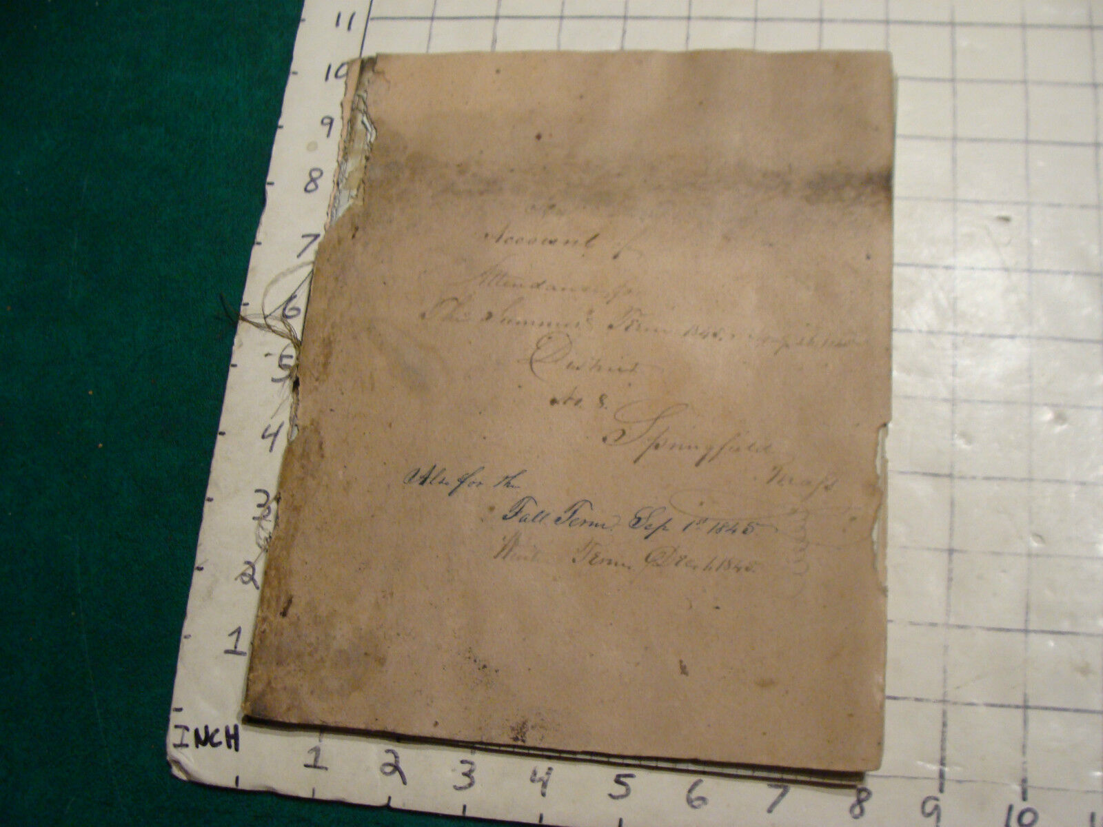 Original SPRINGFIELD MA. 1845 Attendance ledger HAND WRITTEN---WOW