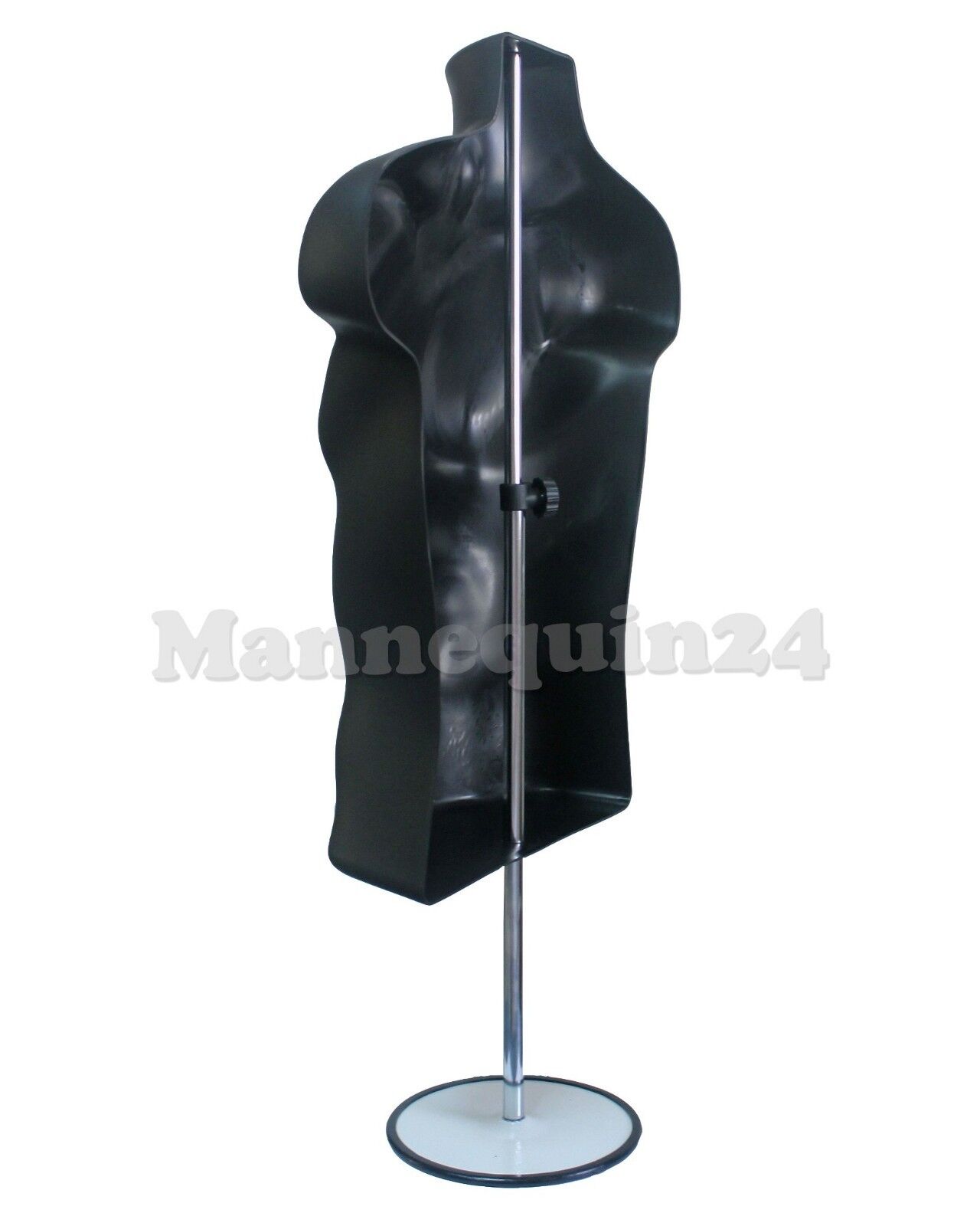 Male Mannequin Torso Form - Black Dress Form w/ Stand & Hanging Hook  
