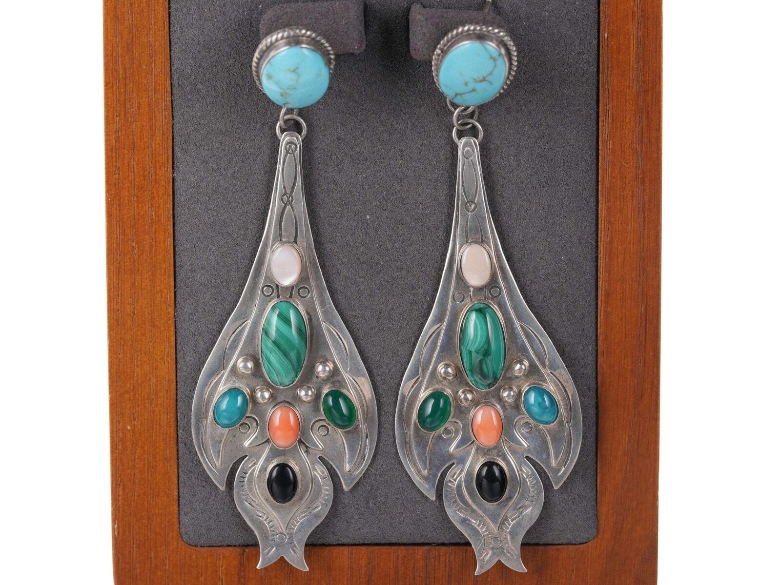 Huge Vintage Navajo Garcia Sterling Multi-stone earrings