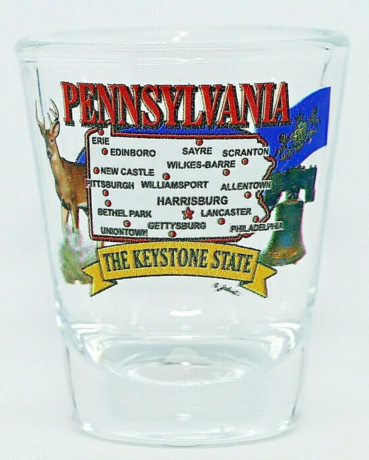 PENNSYLVANIA  STATE ELEMENTS MAP SHOT GLASS SHOTGLASS