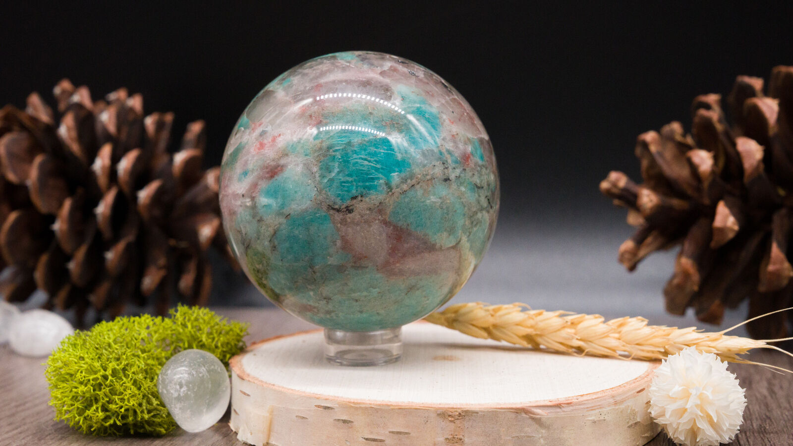 Amazonite Natural Crystal Sphere With Smoky Quartz Inclusions