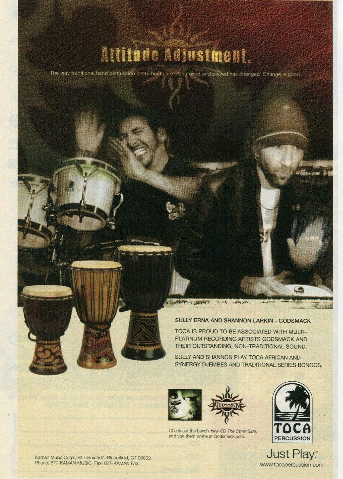 2004 small Print Ad Toca African & Synergy Djembes w Sully Erna, Shannon Larkin