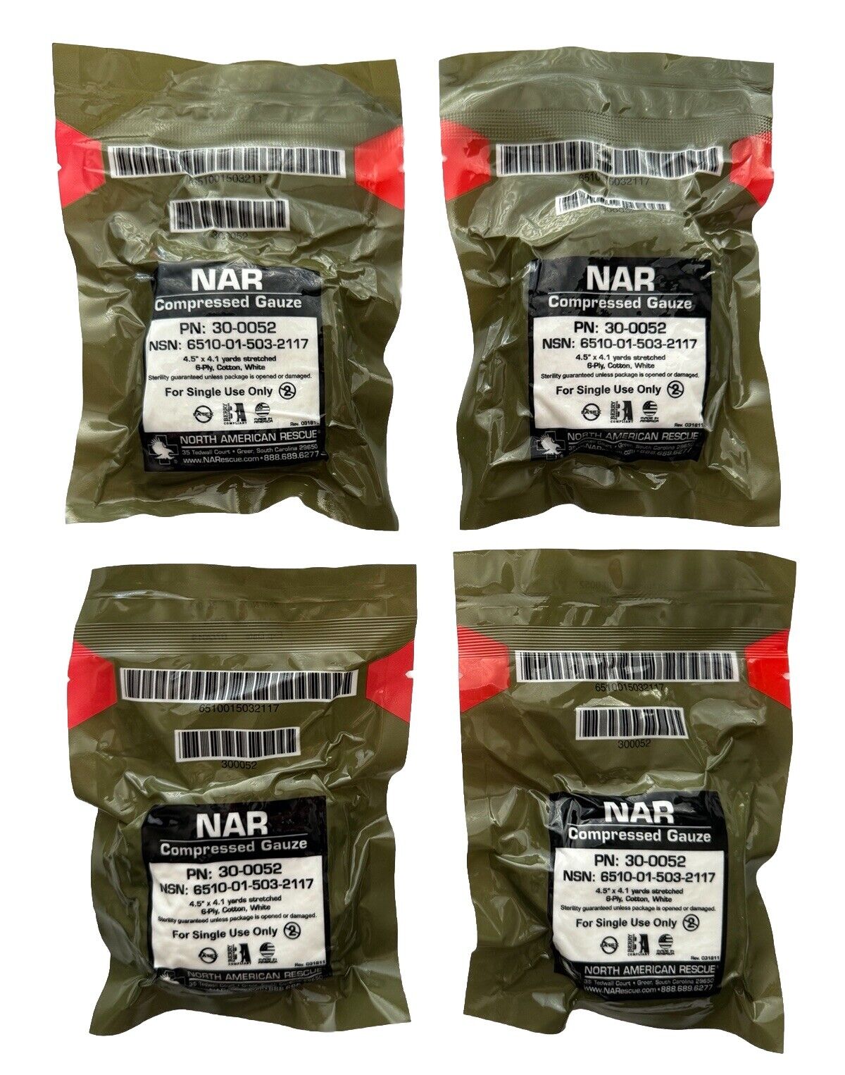 North American Rescue NAR Compressed Gauze IFAK Trauma Supplies New (4-Pack)