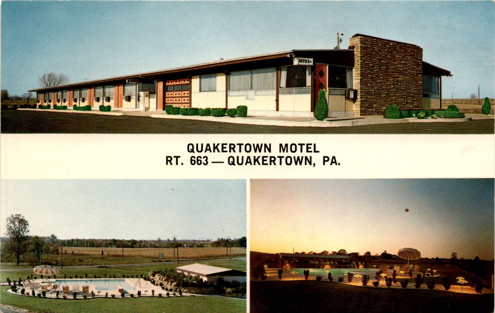 Quakertown, PA, Quakertown Motel, Rt. 663, Penna. Turnpike, continental postcard
