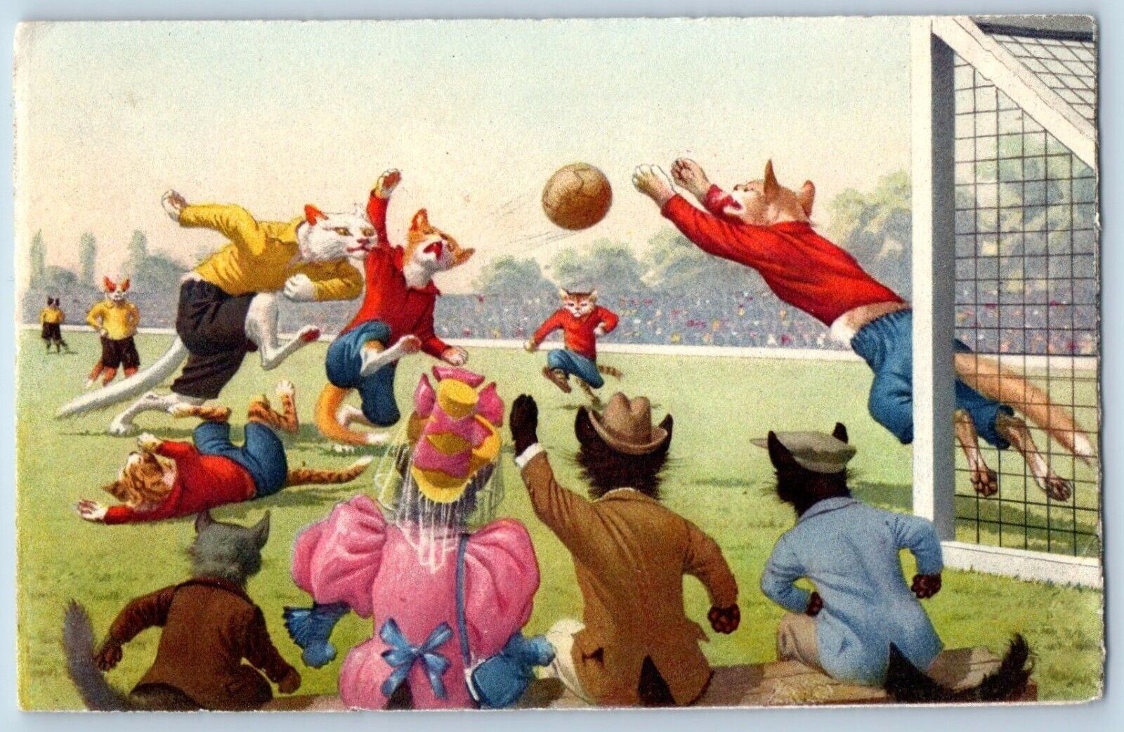 Alfred Mainzer Postcard Anthropomorphic Animals Playing Socker Sports c1930's