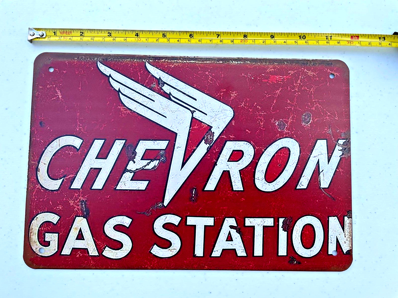 Vintage Chevron Tin Sign Oil & Gas Station Sign Metal Art Lube Petroleum Texaco