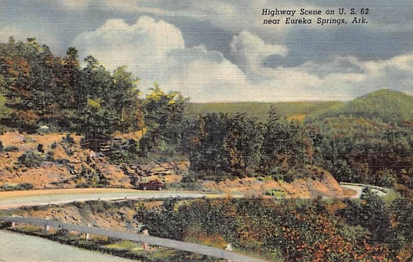 Postcard AR: Highway, US 62, Eureka Springs, Arkansas, Vintage Linen