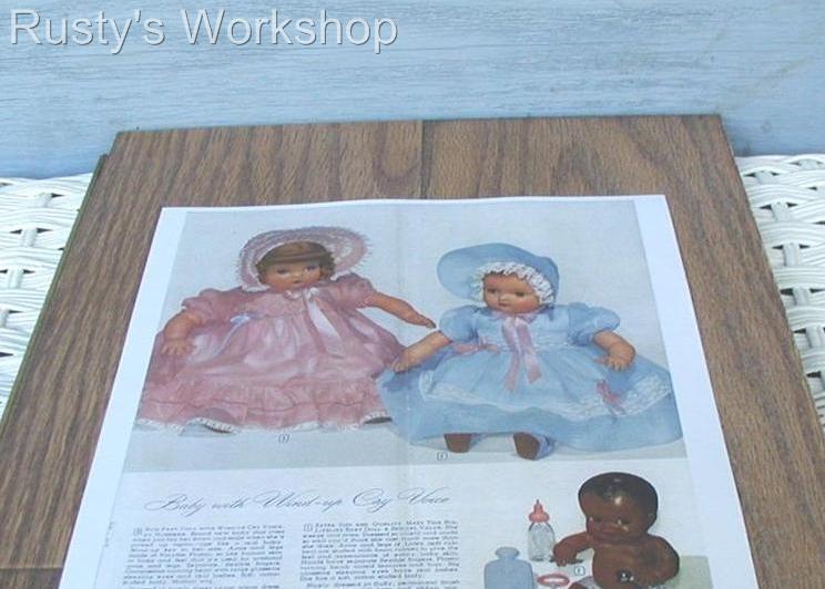 1950\'s Sun Rubber AMOSANDRA AA doll & Horsman BABY Wards catalog AD (Repro)