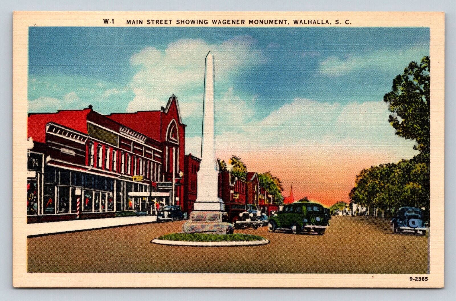 Walhalla South Carolina SC Main Street Wagener Monument VINTAGE Postcard