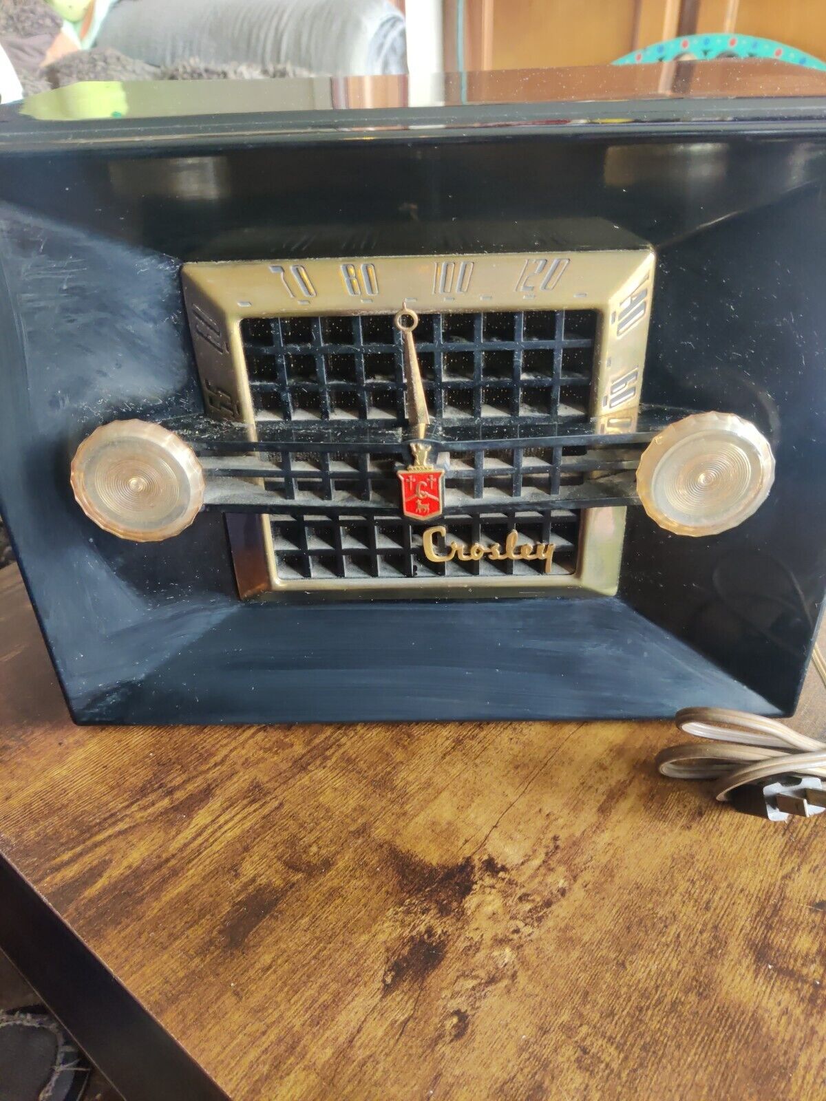 Crosley Radio Model 11-104 U Vintage BLACK Tube Radio Tested Works Cincinnati OH