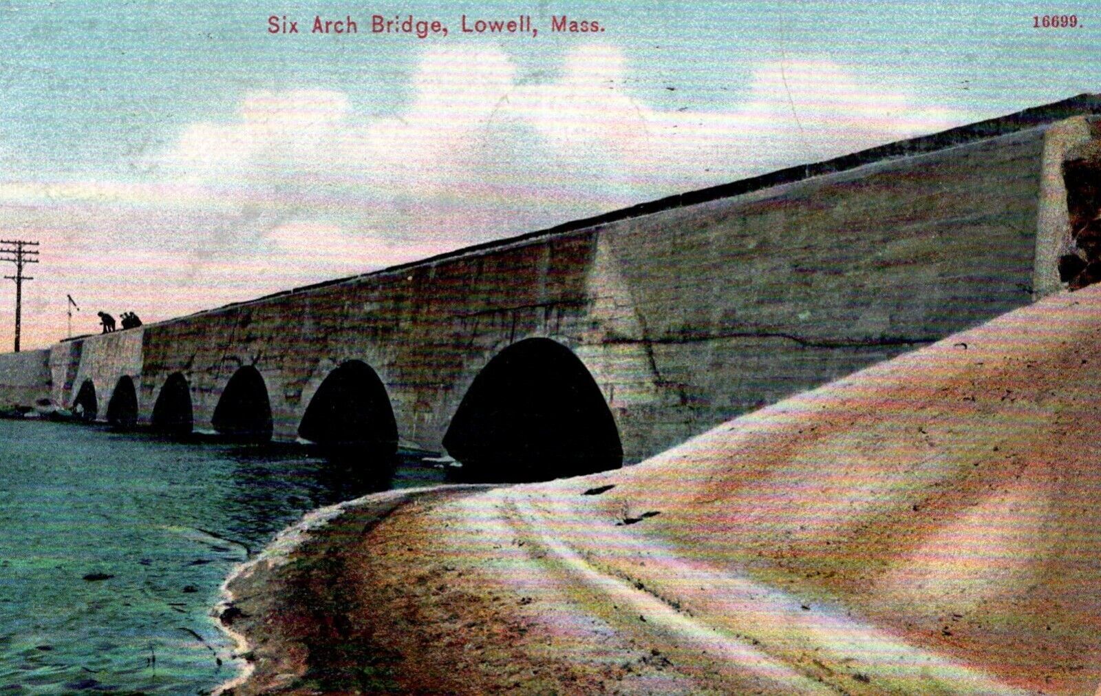 Lowell Massachusetts Six Arch Bridge Antique Post Card Posted 1908