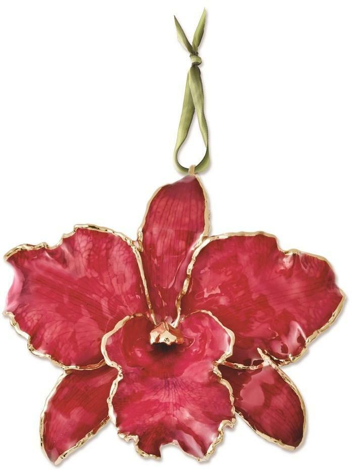 Lacquer Dipped Red Cattleya Orchid Ornament