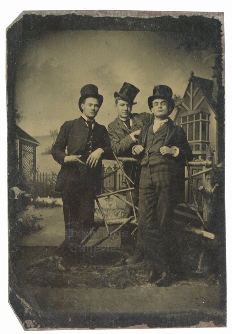 Wealthy Confident Capitalist Gentlemen 1870 Dapper Top Hats Tintype Businessmen