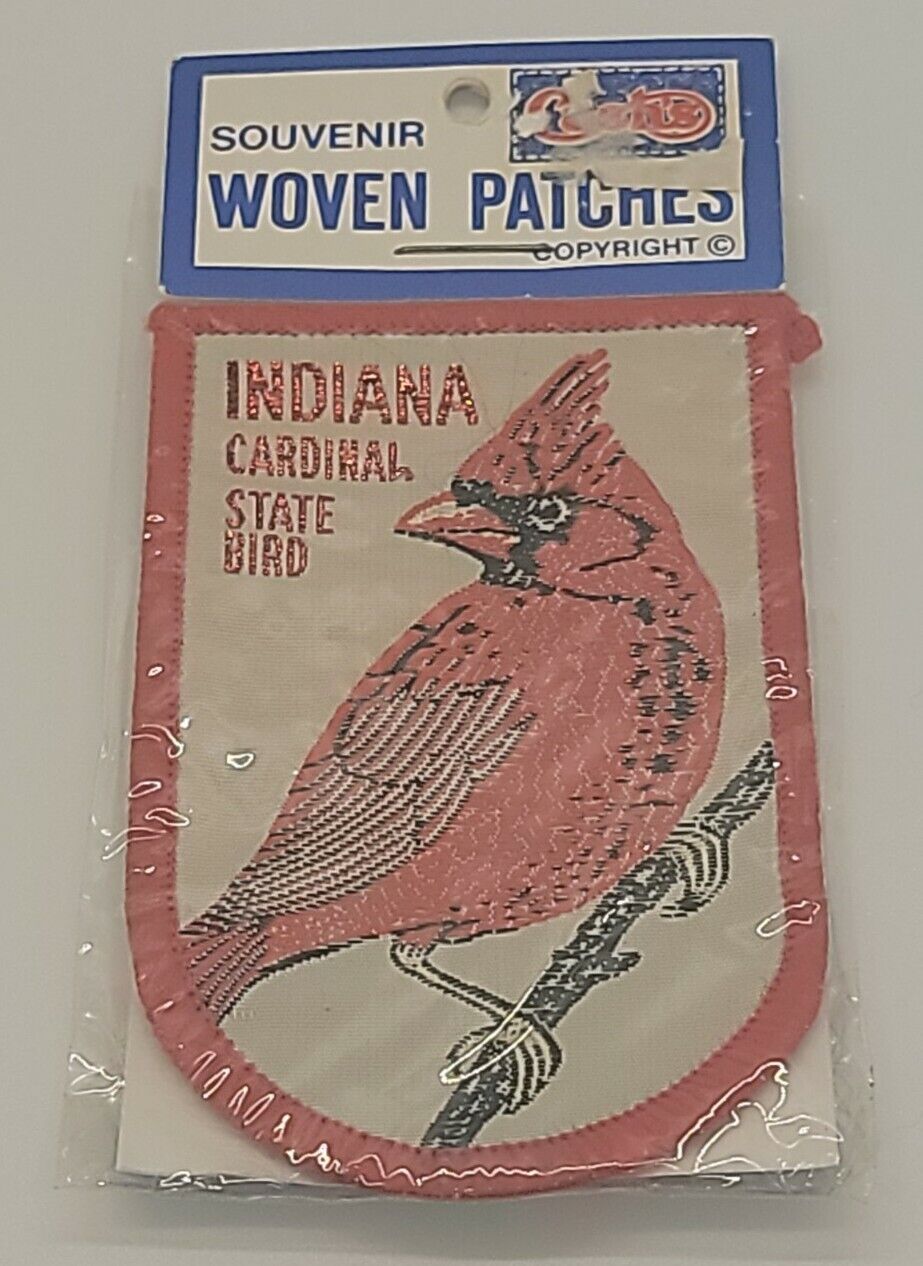 Vintage new INDIANA Cardinal Bird Embroidered Sew On Patch Souvenir