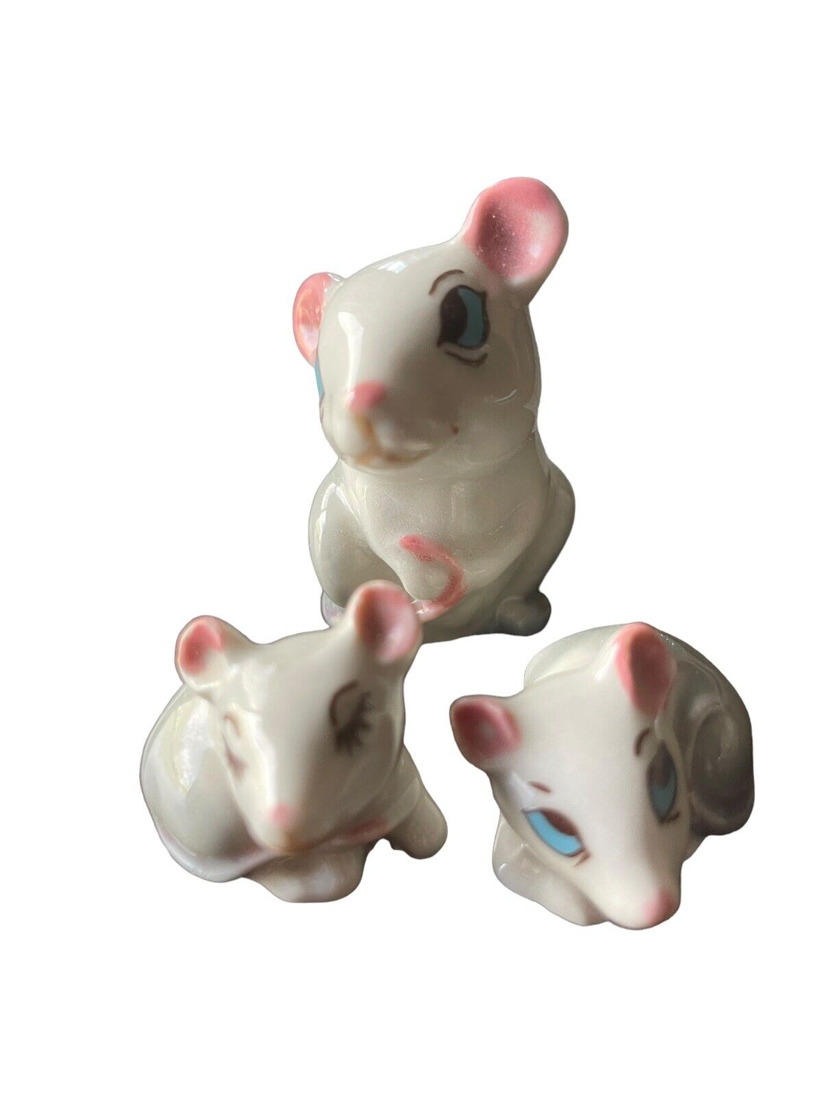 Vintage WADE Miniature Porcelain Mouse Mice Figurines England Set of 3