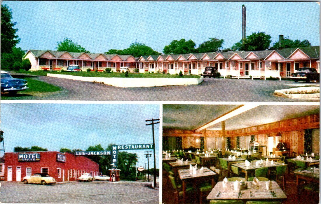 1957, Lee-Jackson Motel & Restaurant, Esso Gas, WINCHESTER, Virginia Postcard