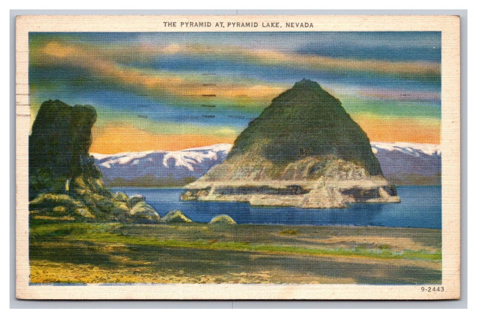 Pyramid Lake NV Nevada Pyramid Linen Postcard Posted 1946