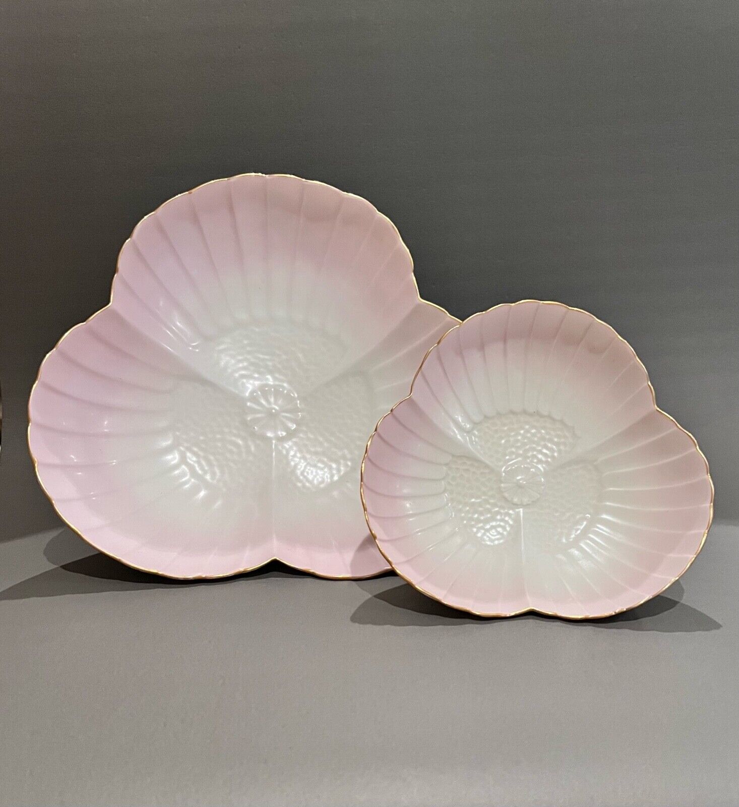 Vintage 1900 Haviland Limoges pink ice cream set serving dish & 11 flower bowls