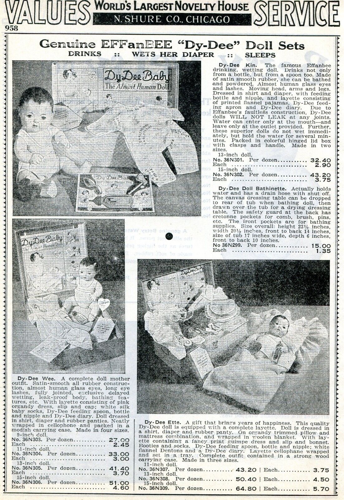 1938 Print Ad of EFFanBEE Dy-Dee Baby Doll Sets Kin Wee Ette