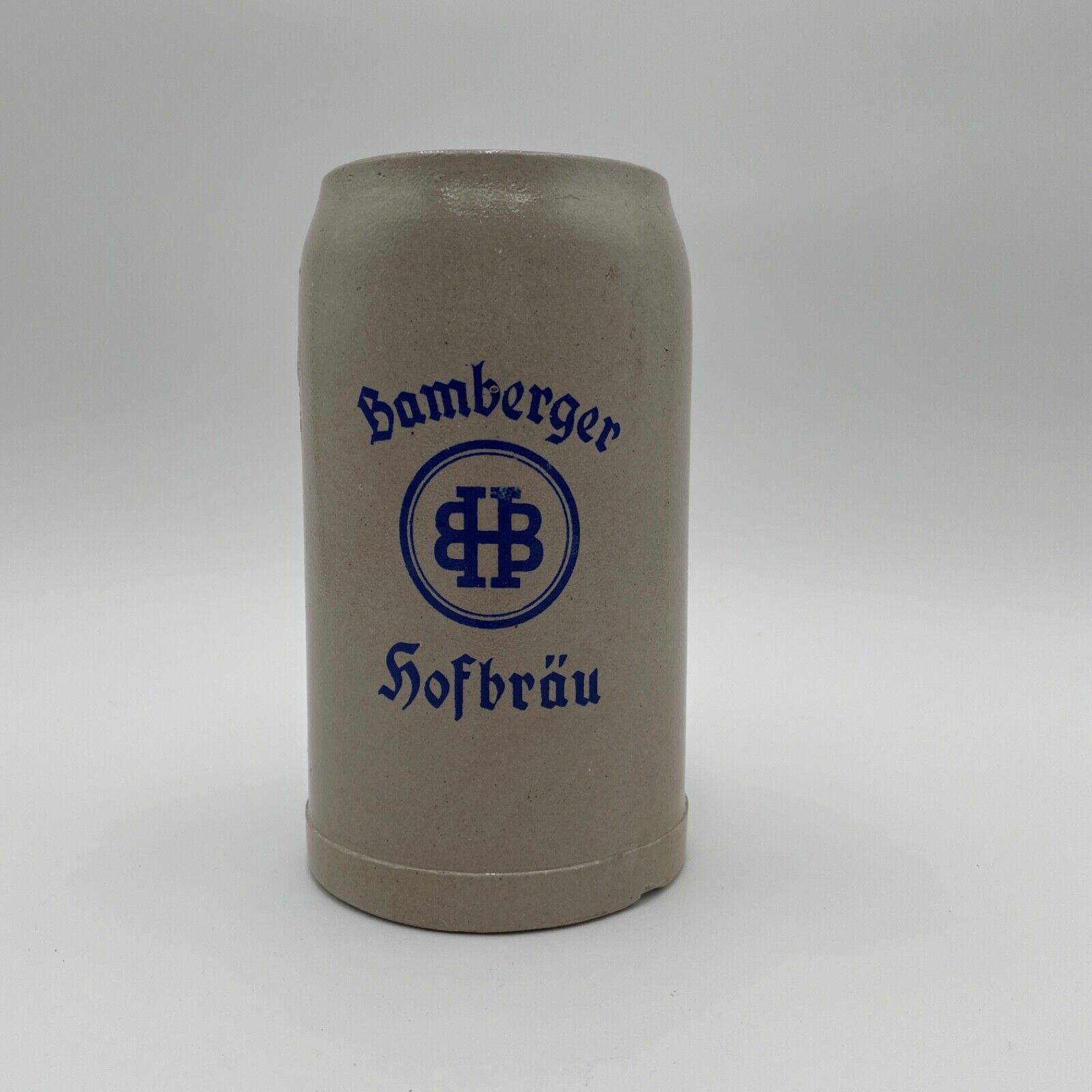 Vintage German Beer Mug Stein Bamberger Hofbrau 1 Liter Beige Blue Pub Tavern