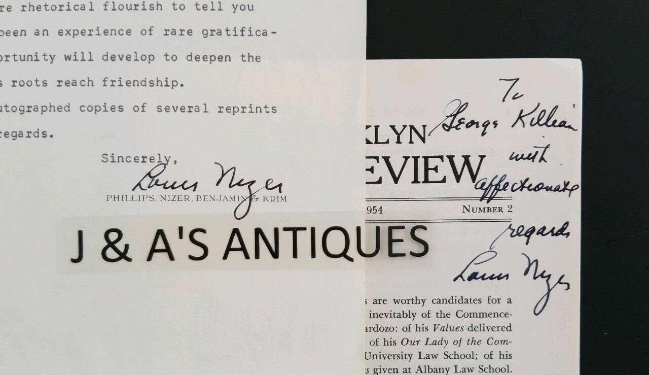 Two (2) 1950's LOUIS NIZER Autographs / Signatures ~ NY Lawyer to the Famous 