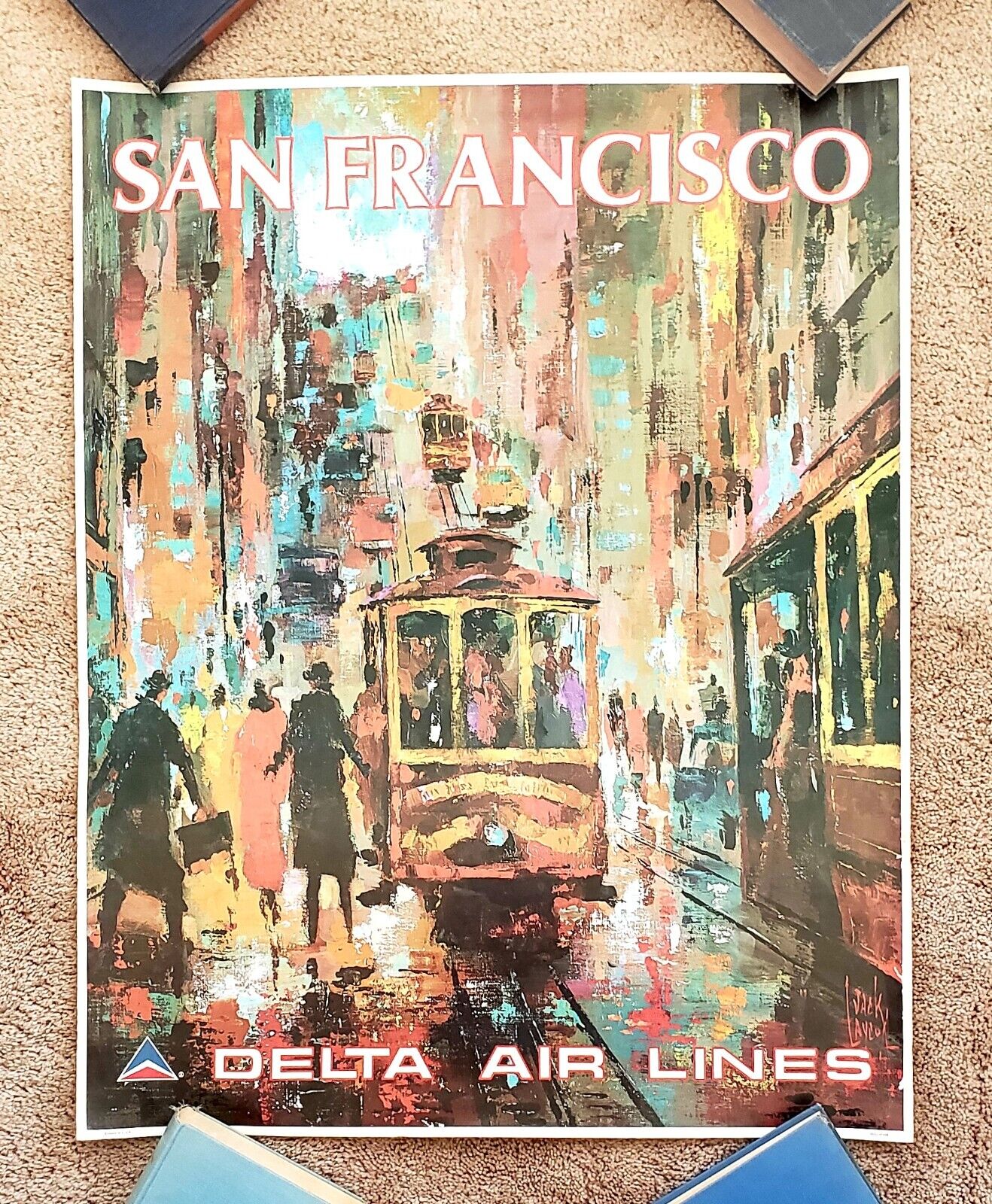 Vintage Original 1970s DELTA AIRLINE SAN FRANCISCO Travel Poster art California