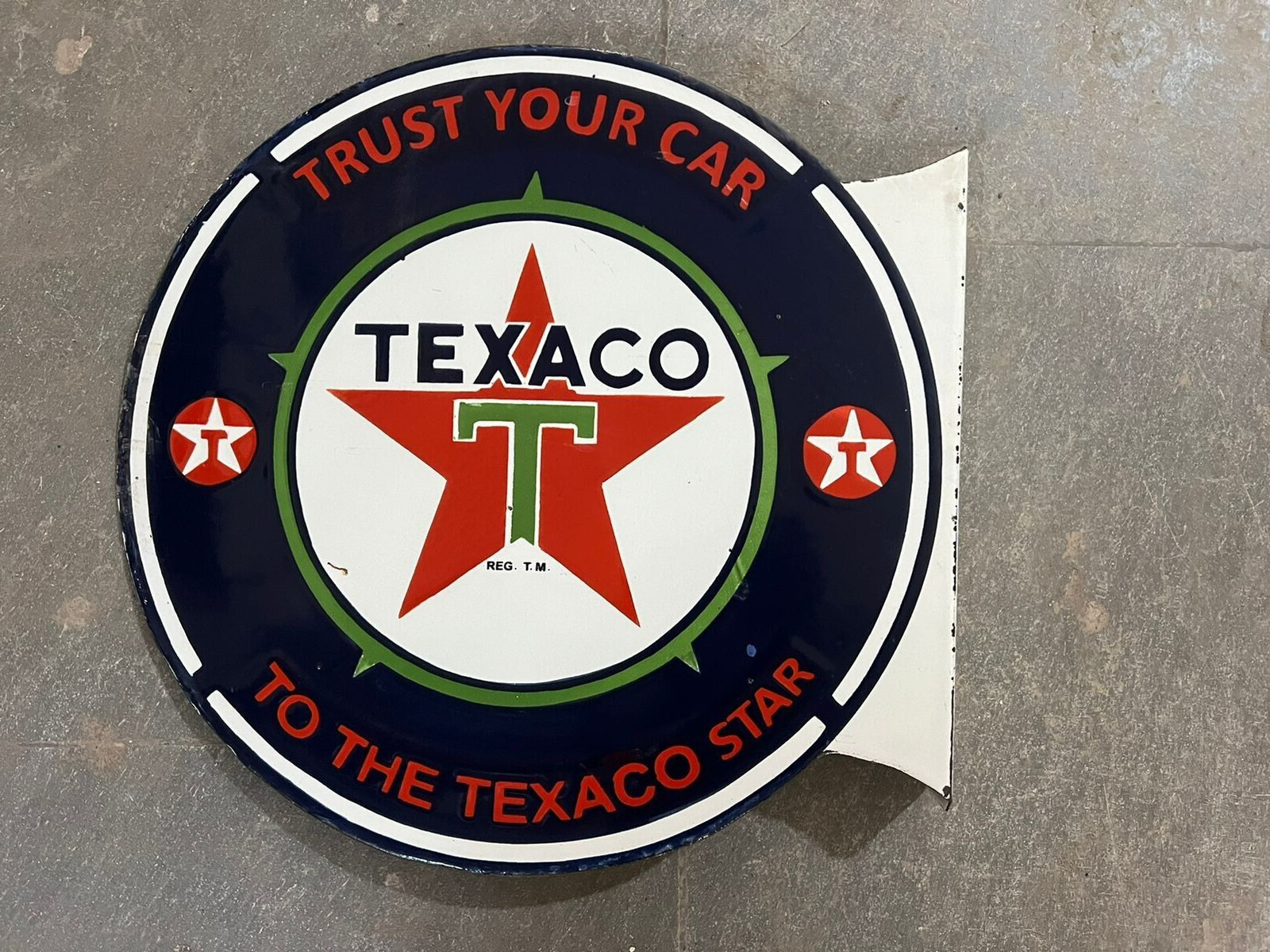 TEXACO PORCELAIN ENAMEL SIGN 18X20.5 INCHES DOUBLE SIDED WITH FLANGE