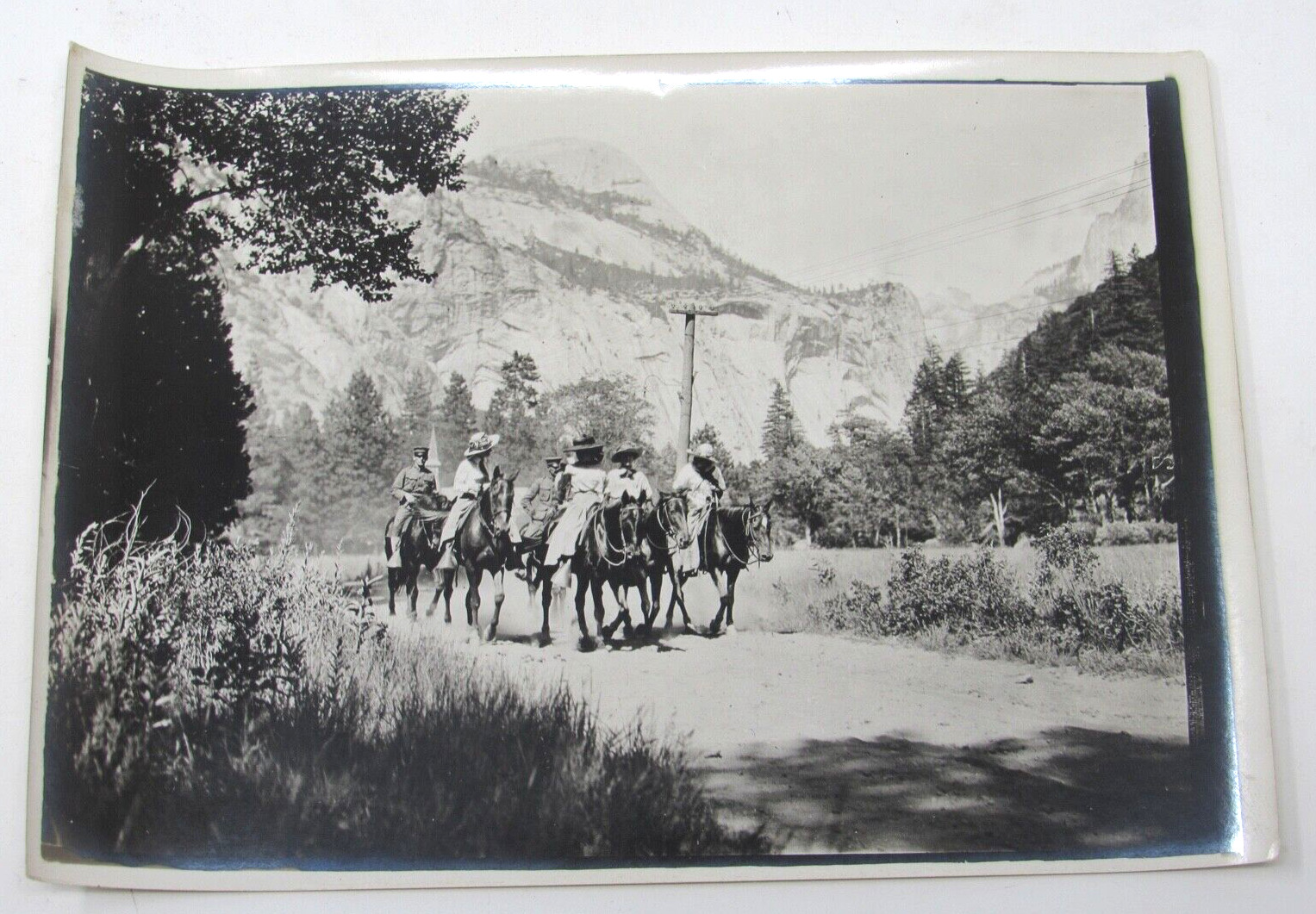 c1900 Yosemite Valley Chapel Photo Victorian Ladies & Soldiers on Horseback RARE