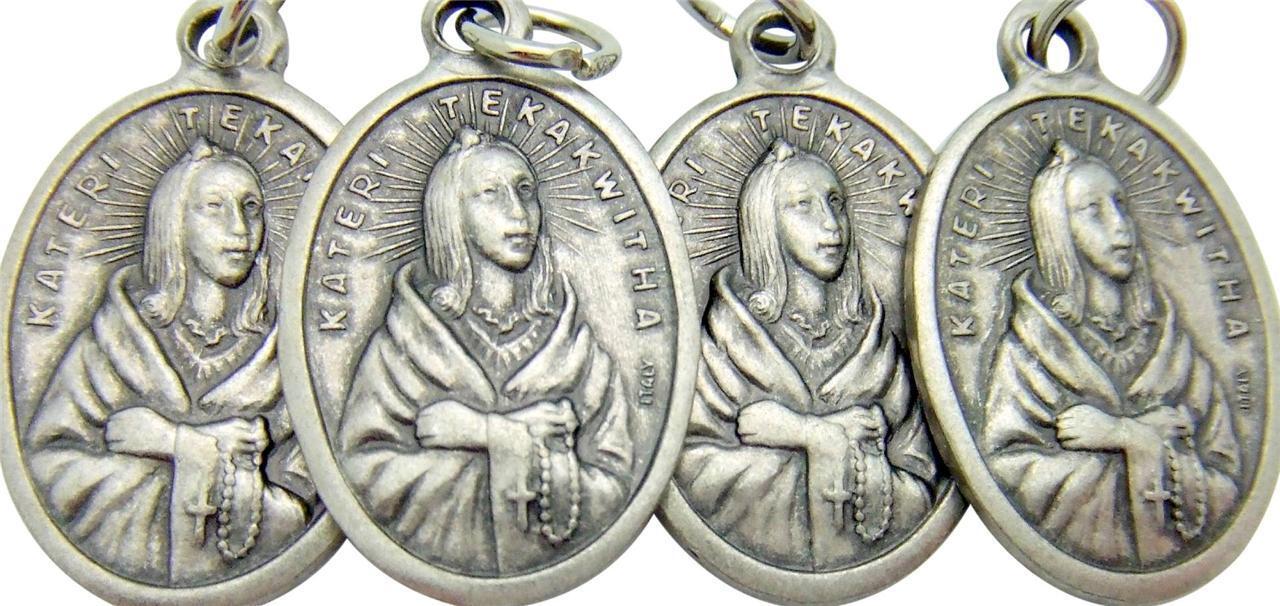 MRT 4 Kateri Tekakwitha Catholic Mohawk Saint Medal Silver Tone Metal 3/4\