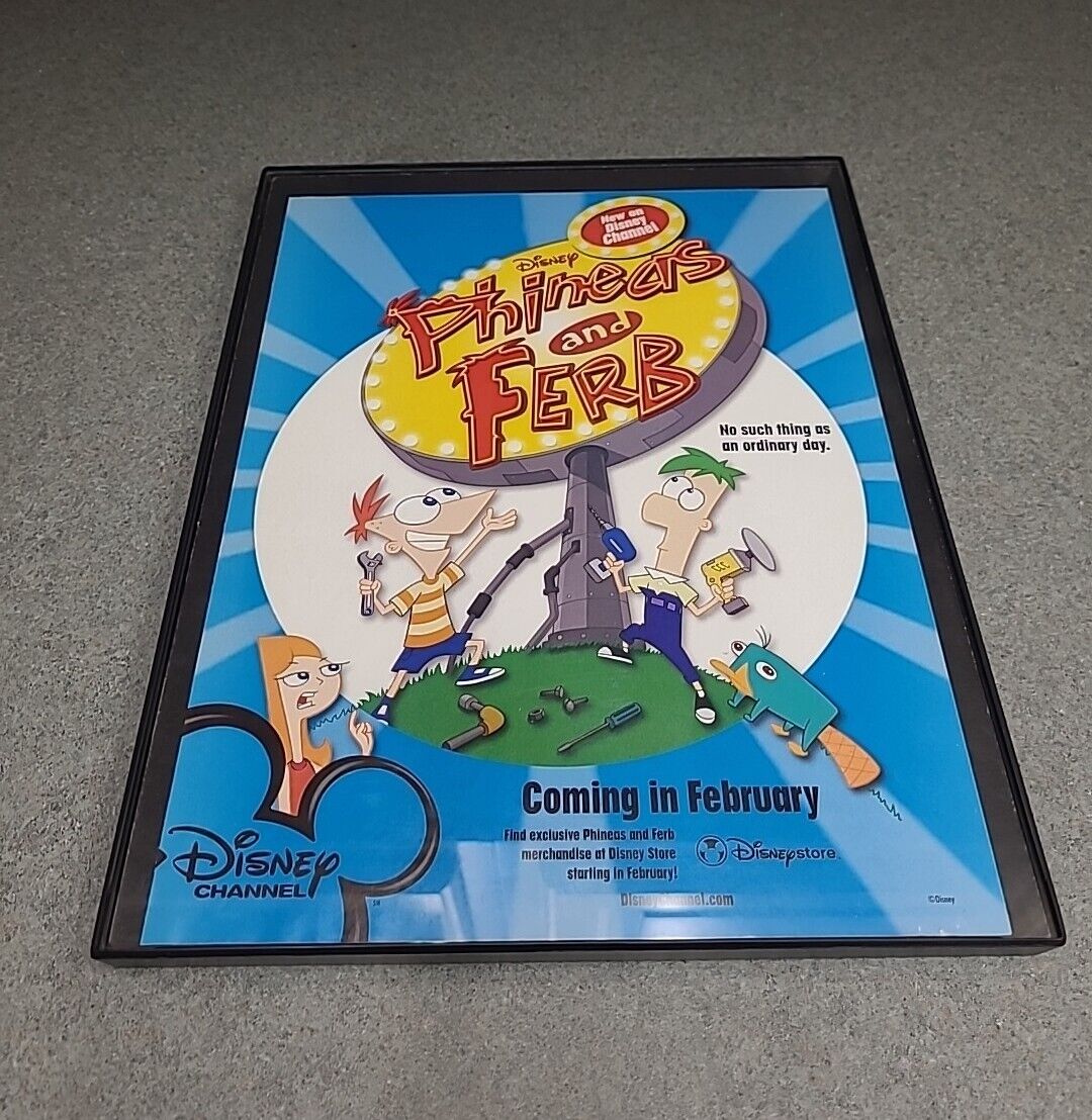 Phineas And Ferb Print Ad 2008 Disney Channel  Framed 8.5 X 11 