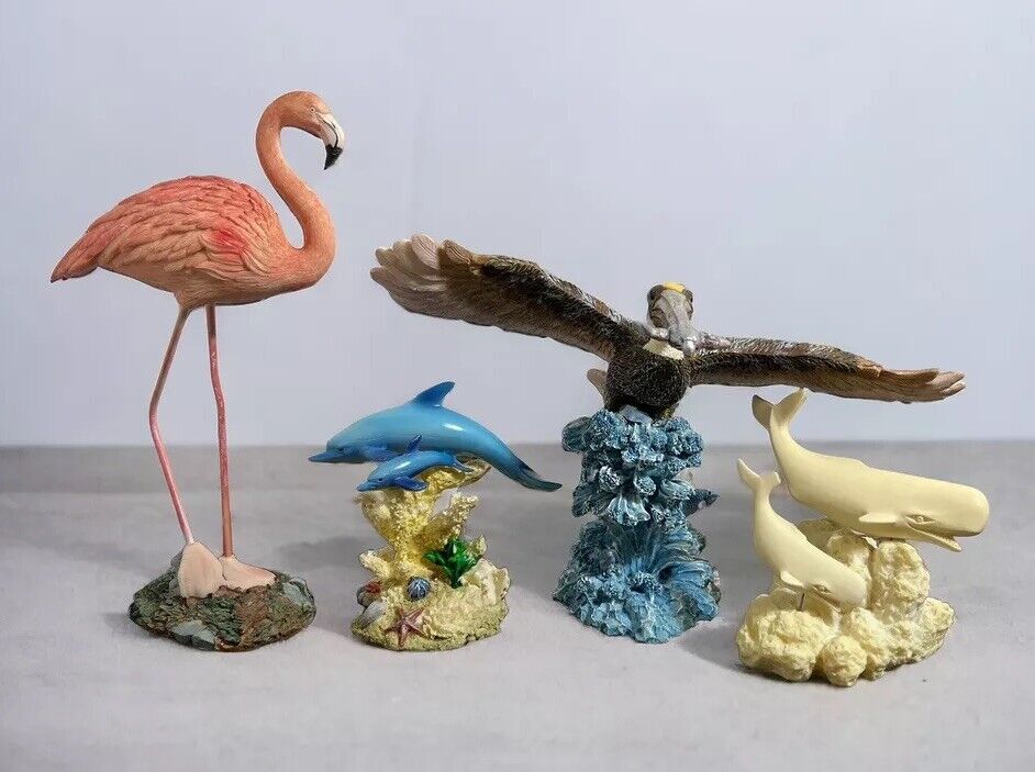 Resin Ceramic Figurine LOT Flamingo Dolphins Whales Pelican