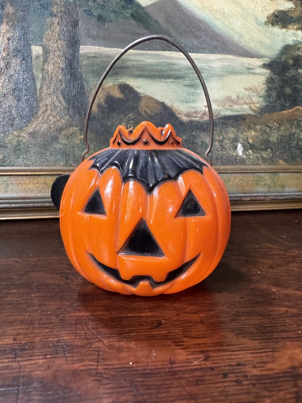 Vintage Rosbro Halloween Plastic Pumpkin With Crown Candy Container