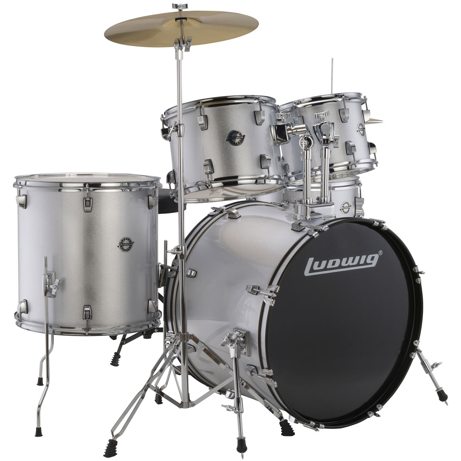 Ludwig LC170 Accent Fuse 5-Piece Complete Drum Set w/ Cymbals & More, Silver